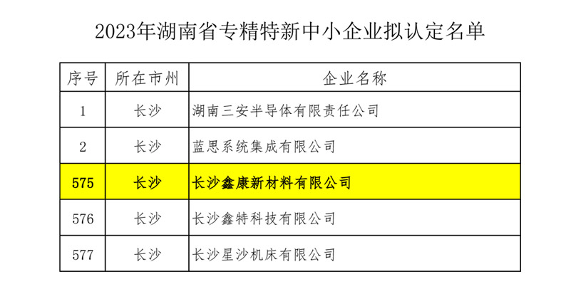 喜报！长沙鑫康荣获2023年湖南省 “专精特新”中小企业认定！